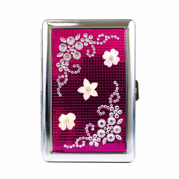 Floral Beaded Metal Cigarette Case - 100mm - Pink