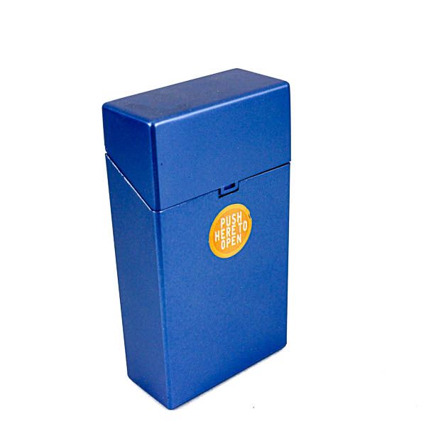 Metallic Color Push Button Cigarette Case - 100mm - Blue