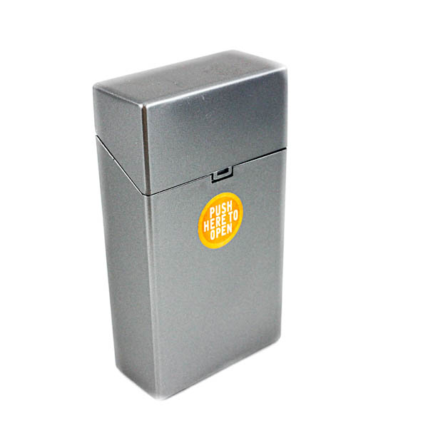 Metallic Color Push Button Cigarette Case - 100mm - Pewter