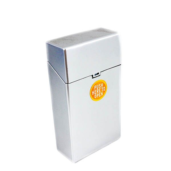 Metallic Color Push Button Cigarette Case - 100mm - Silver