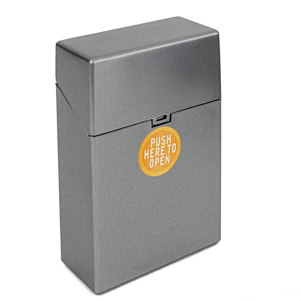 Metallic Color Push Button Cigarette Case - King - Pewter