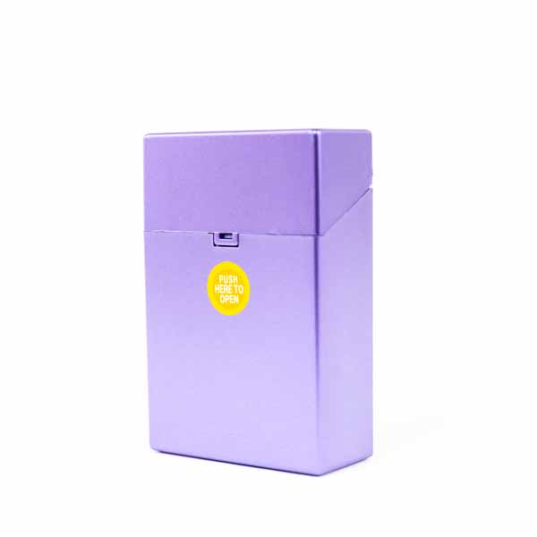 Metallic Color Push Button Cigarette Case - King - Purple