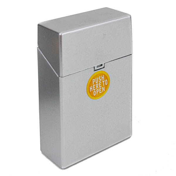 Metallic Color Push Button Cigarette Case - King - Silver