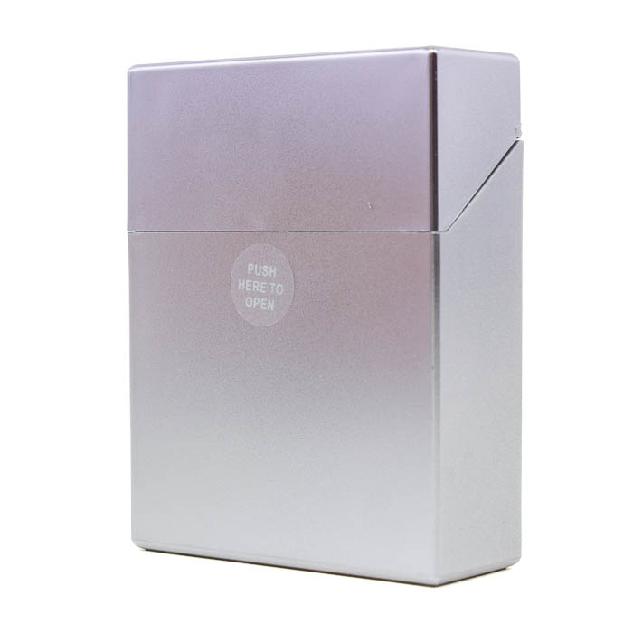 Metallic Finish Push Button Wide Cigarette Case - Silver
