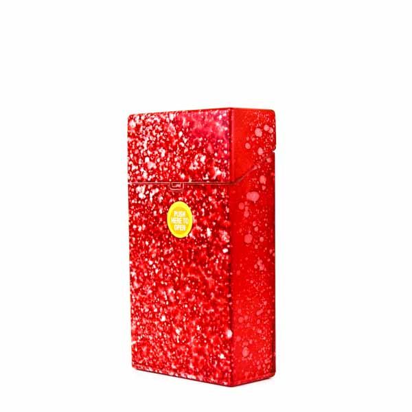 Speckled Marble Push Button Cigarette Case - 100mm - Red